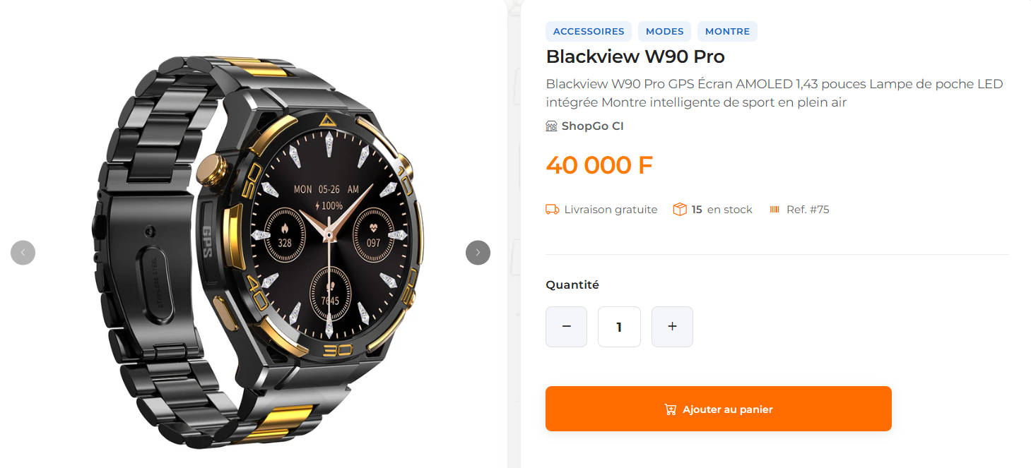 Blackview W90 Pro GPS Écran AMOLED 1,43 pouces Lampe de poche LED intégrée Montre intelligente de sport en plein air